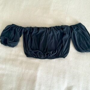 Puffy Off-the-Shoulder Crop Top w attached Sleeves.